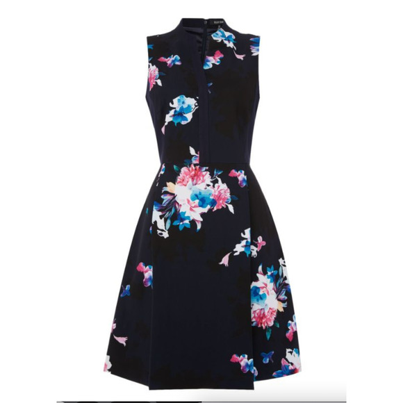 EUC Ellen Tracy Nordstrom Fit and Flare Sz 12 Blue Floral Sleeveless Dress - Picture 5 of 15
